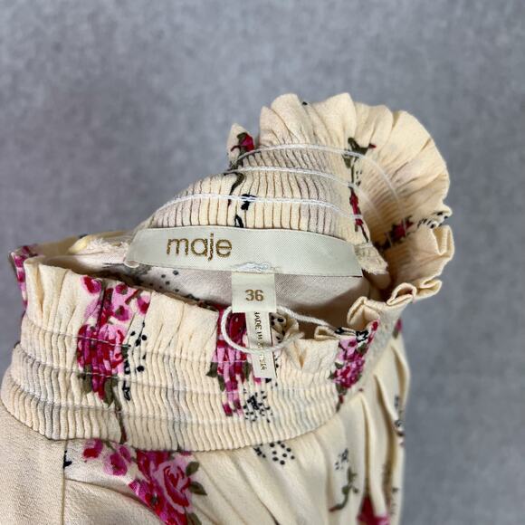 Maje Risoula Floral Print Woven Long Sleeve Mini Dress Size 36 Small - Picture 9 of 10